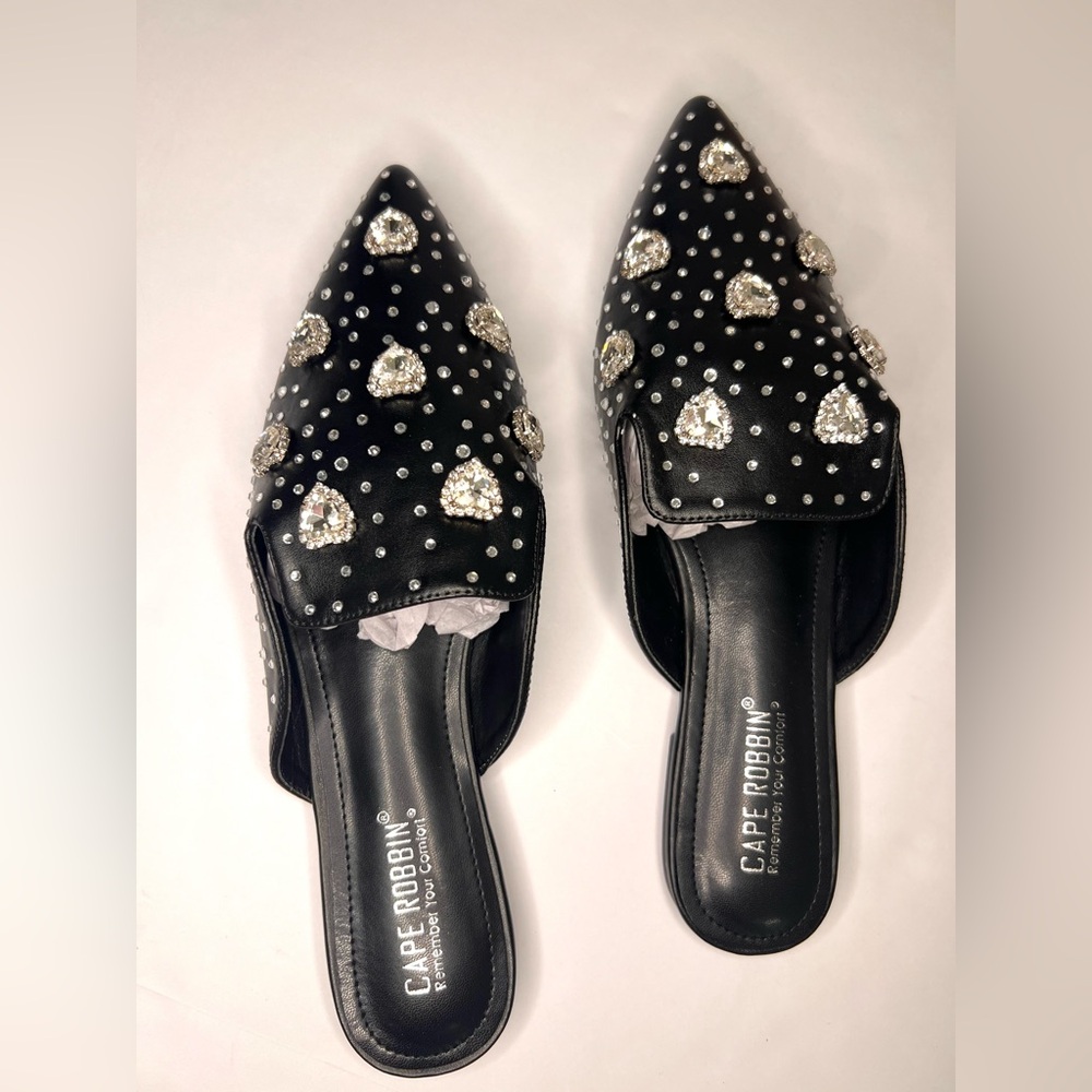 Heart Rhinestone Studded Loafers/Flat Mules Embellished w/ Crystal Accents Gems - Picture 6 of 8